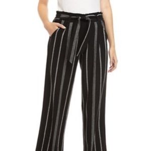 Jolt Stripe Linen Paperbag Waist Pants-Black